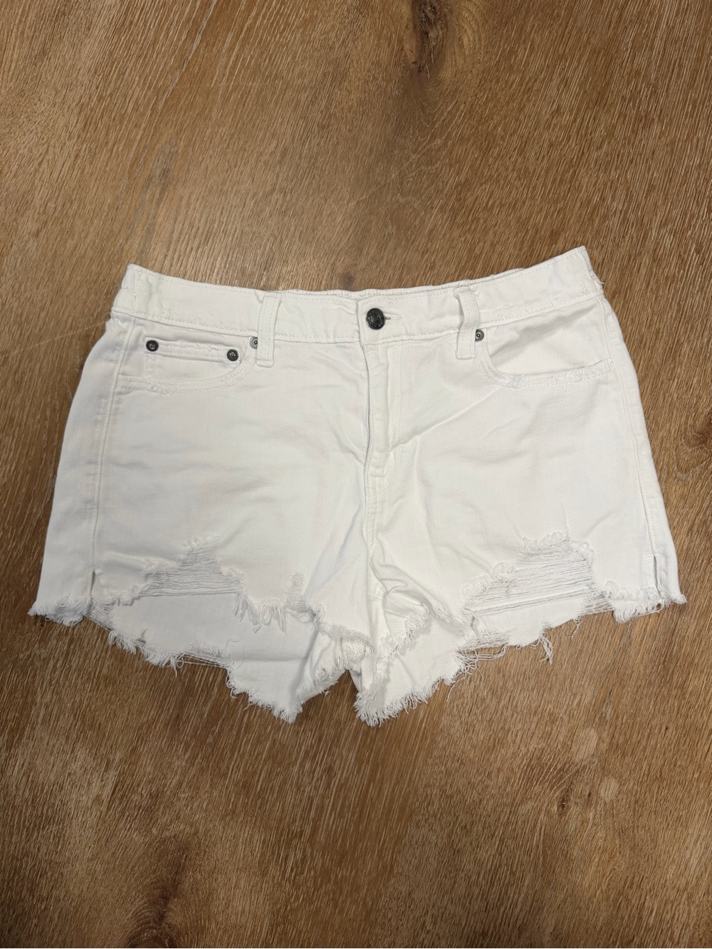 aerie White Distressed Denim Cutoff Shorts